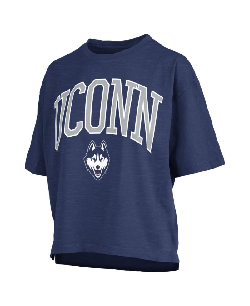 Women's Navy UConn Huskies Oversized Nelson Arch Over Logo Slub T-Shirt