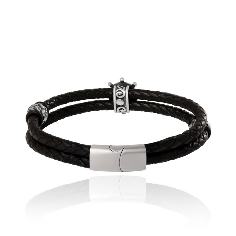 Mens Nautical Wheel Black Braided Bracelet