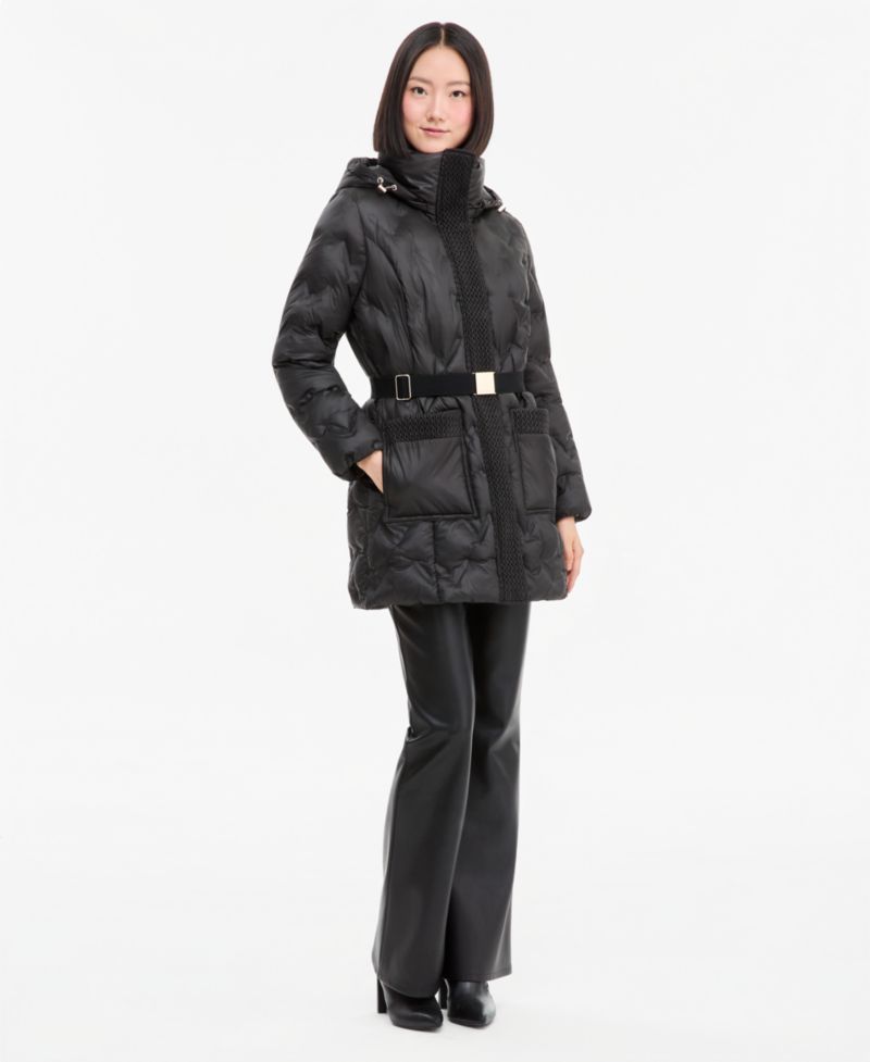 Women's Hooded Quilted Belted Puffer Coat