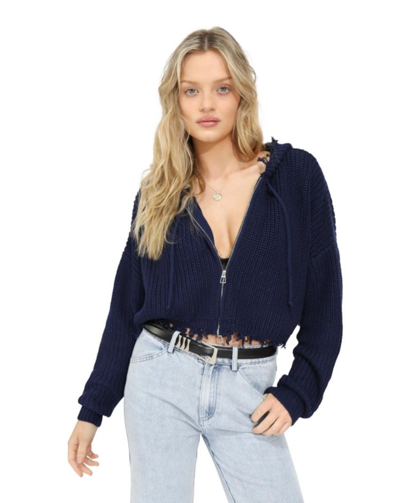 Women's Another Love Fringe Knit Zip Cardigan