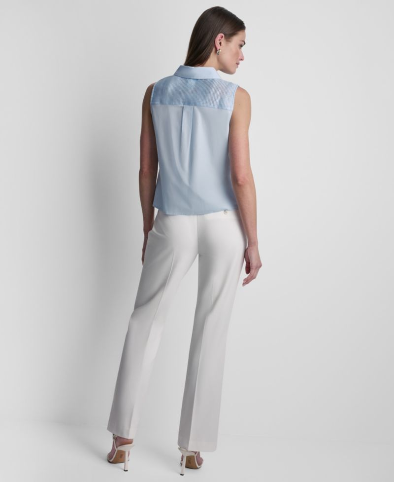 Women's Sleeveless Poplin Button-Front Top