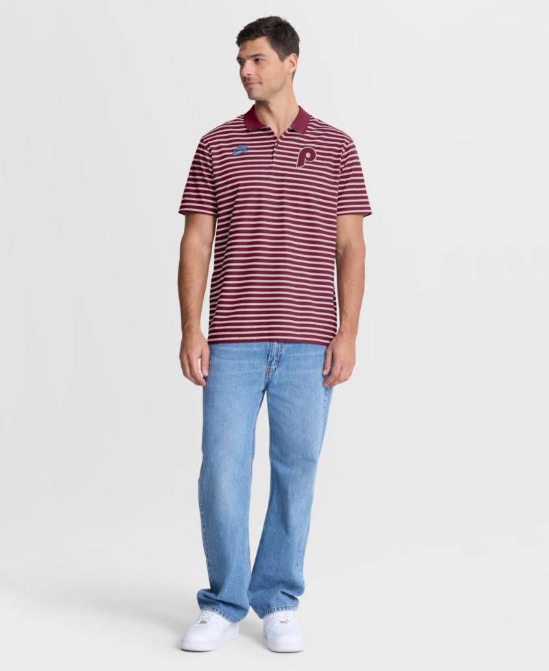 Men's Maroon Philadelphia Phillies Cooperstown Collection Dri-FIT Victory Striped Polo Shirt