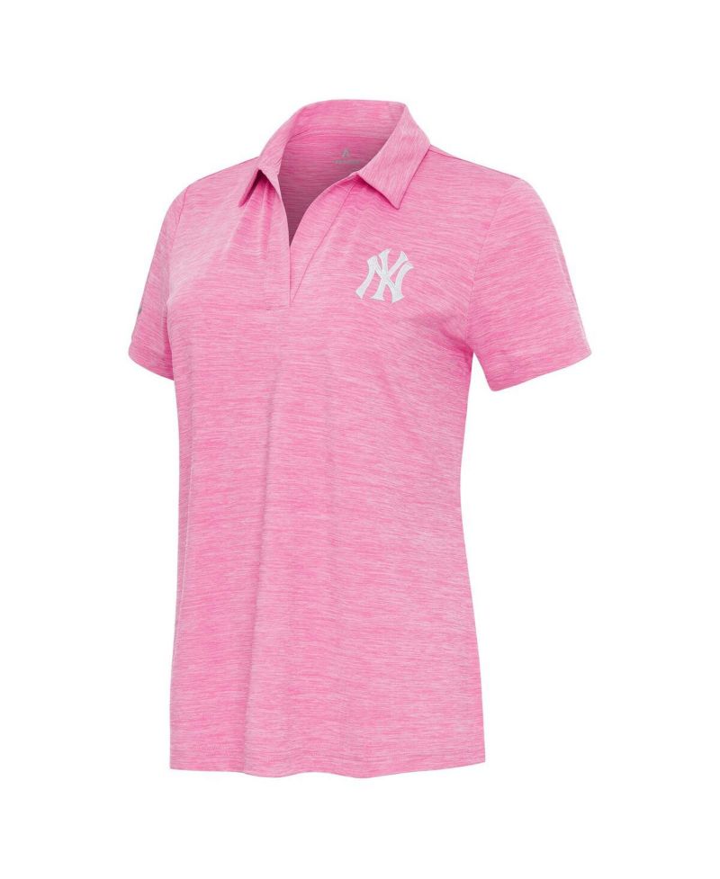 Women's Heather Pink New York Yankees Layout V-Neck Polo