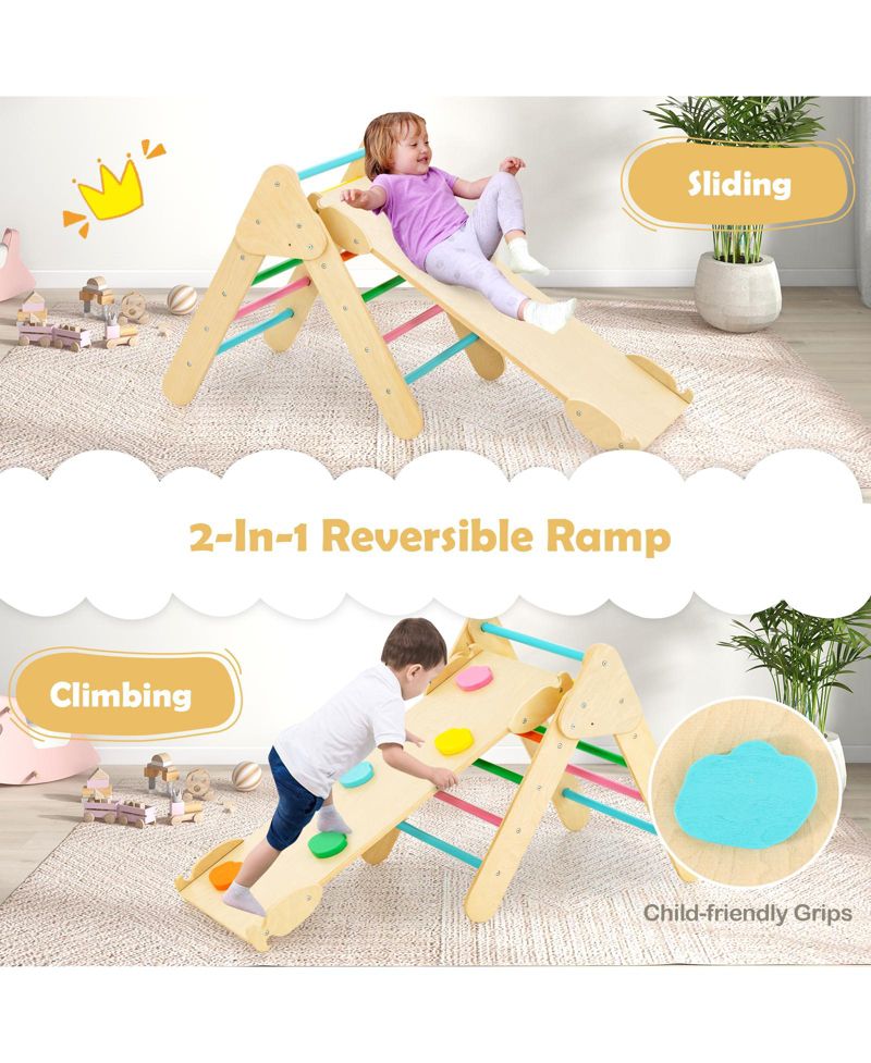 Montessori 2-in-1 Wooden Kids Climber with Triangle, Arch and Ramp