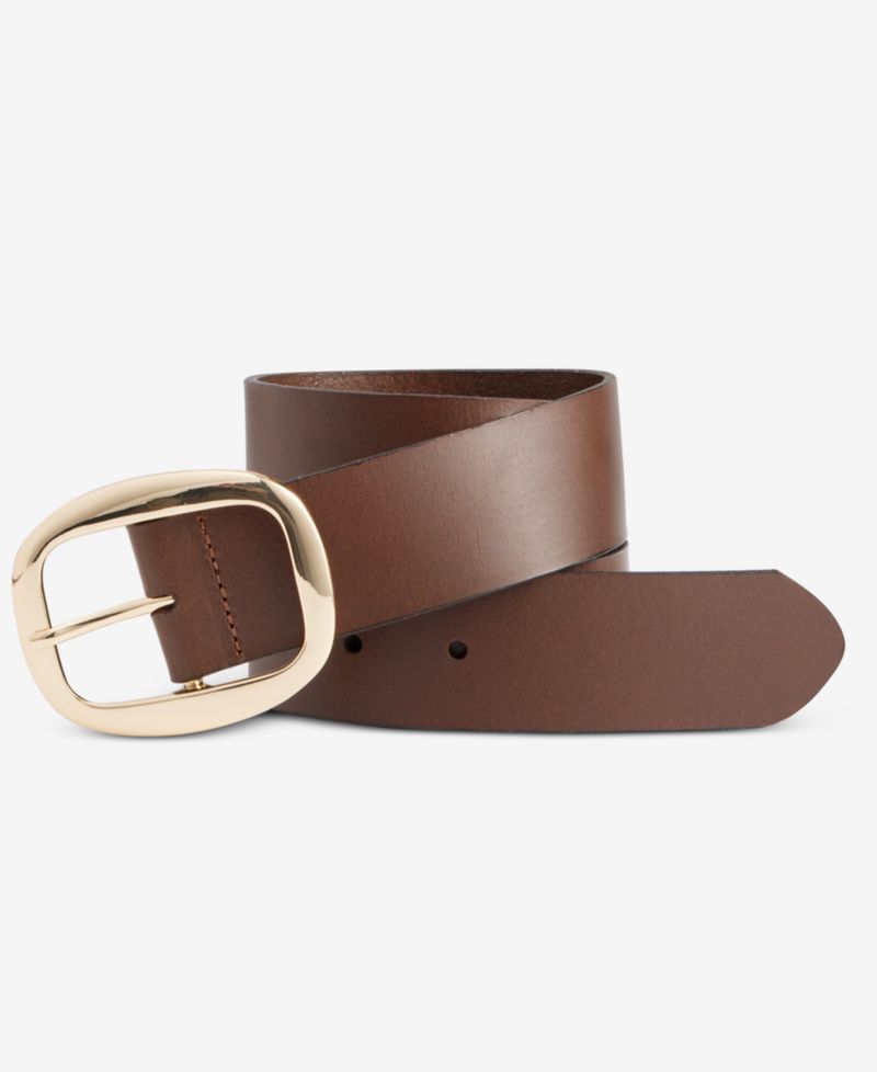 I.N.C International Concepts Centerbar Oval Buckle Leather Belt