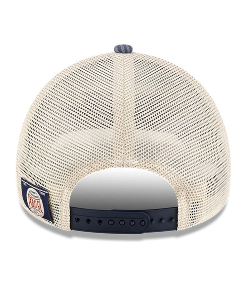x Ralph Lauren Men's Navy/Light Beige New York Yankees Plaid 9FORTY A-Frame Trucker Adjustable Hat