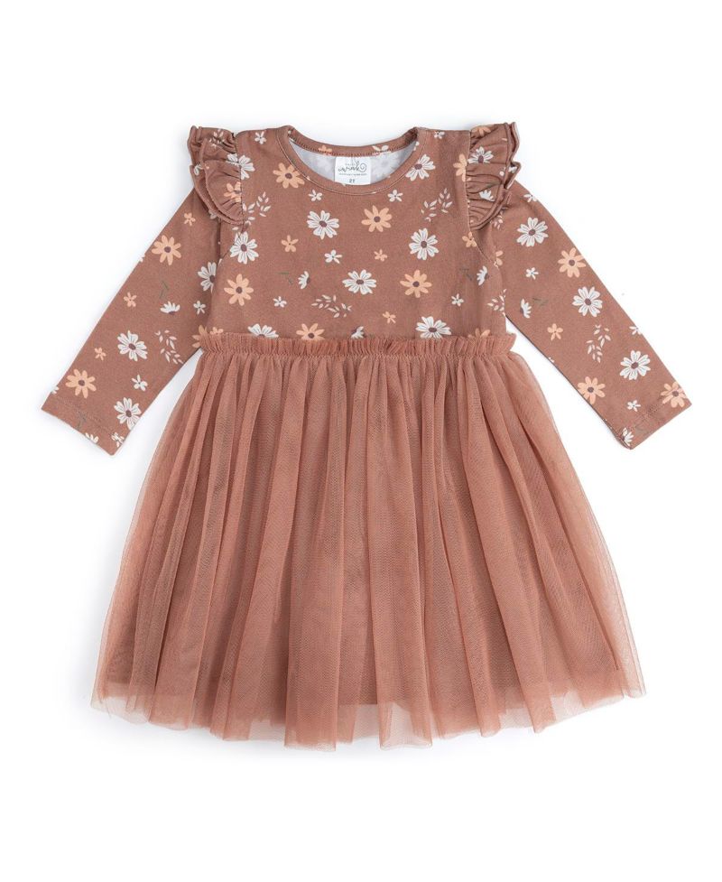 Little and Big Girls Ditsy Fall Floral Long Sleeve Tutu Dress