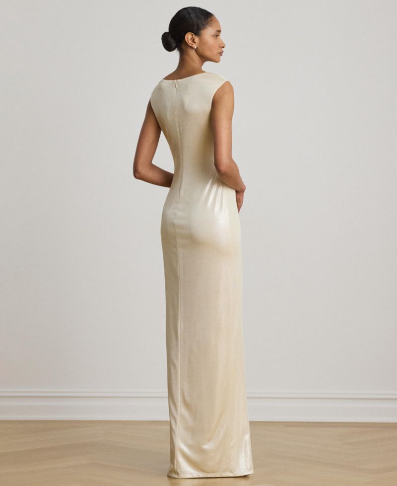 Metallic Jersey Boatneck Gown