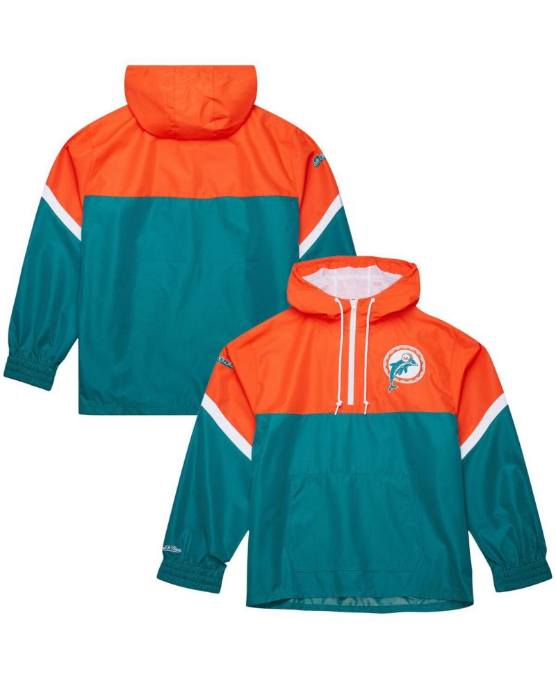 Men's Orange/Aqua Miami Dolphins Tie Breaker Vintage Logo Lightweight Anorak Half-Zip Windbreaker