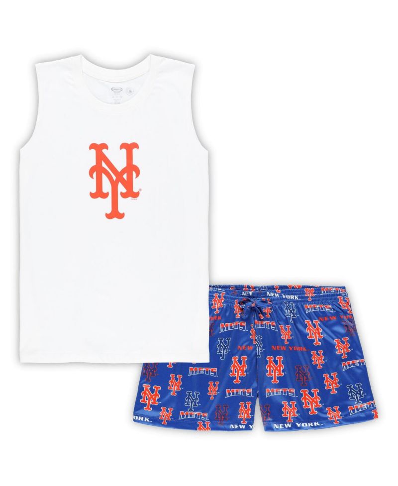 Women's White, Royal New York Mets Plus Size Tank Top and Shorts Sleep Set