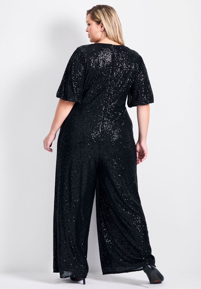 Women's Plus Size Petite Nada Sequin Puff Sleeve Jumpsuit