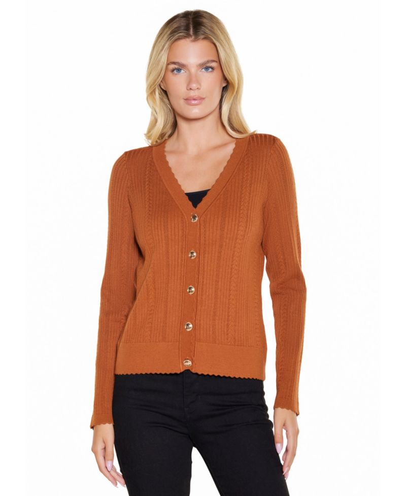 Women's Cable Knit Fitted V-Neck Button-Front Cardigan Sweater