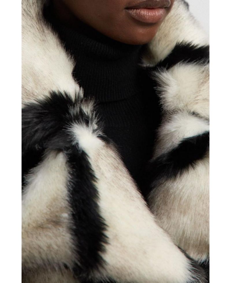 Women's Mono Faux Fur Belted Longline Coat