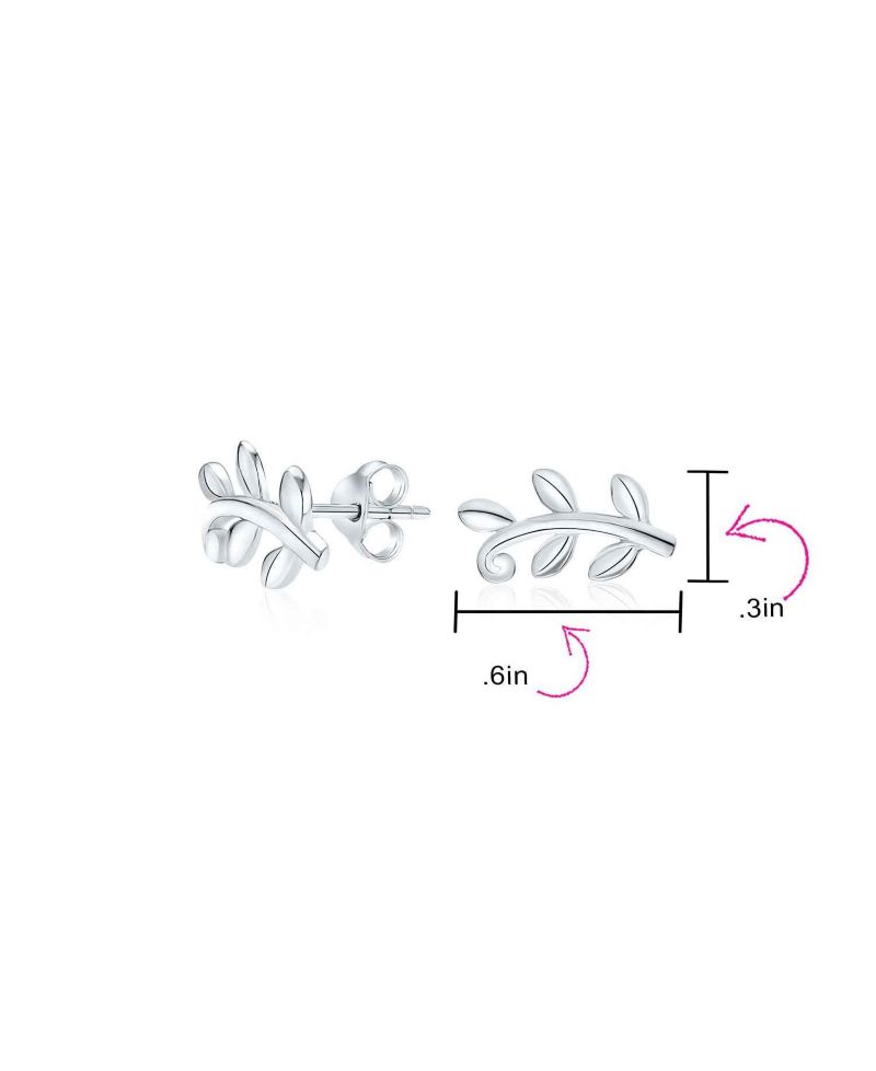 Danity Tiny Nature Vine Laurel Leaf Stud Earrings .925 Sterling Silver