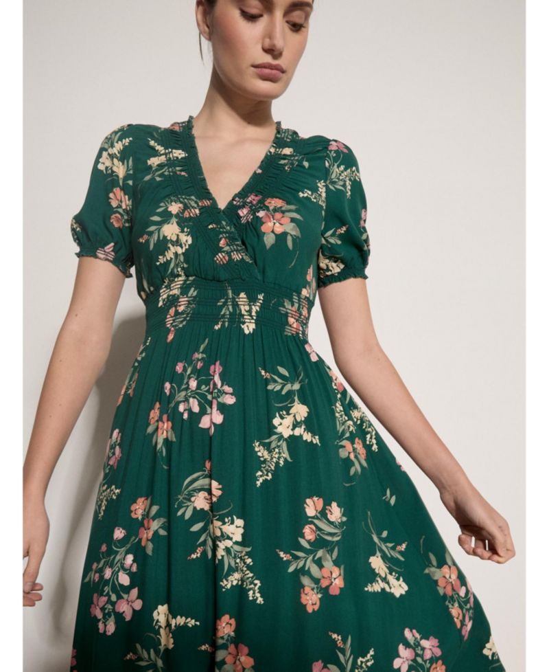 Women's Watercolour Floral Tiered Puff-Sleeve Maxi Dress
