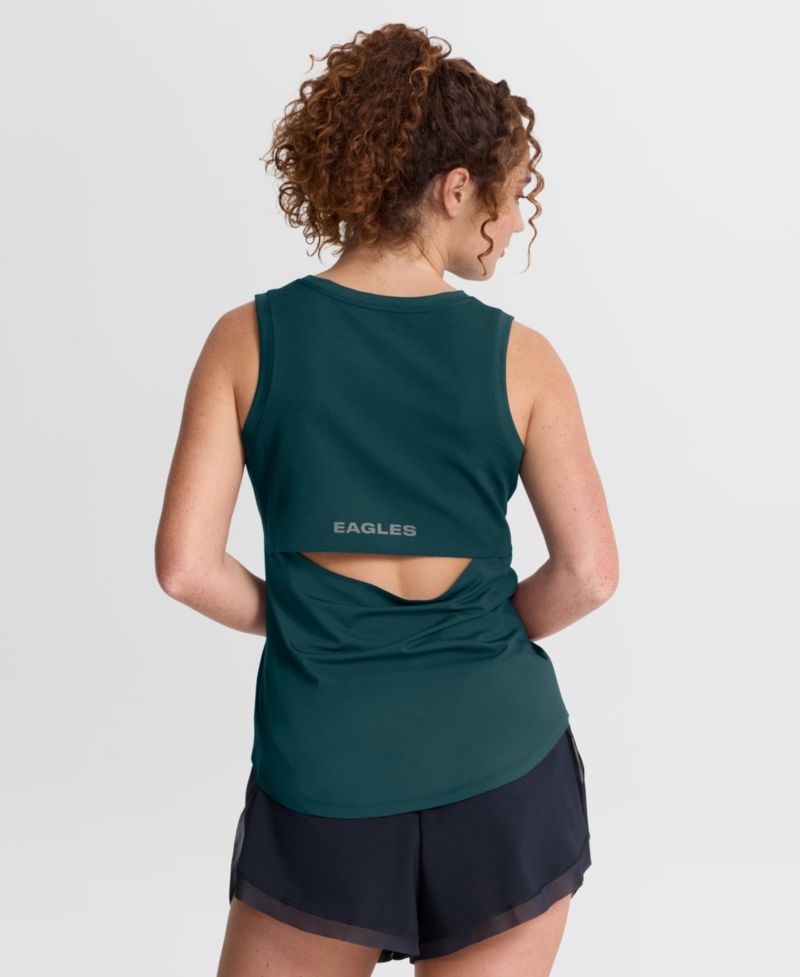 Women's Green Philadelphia Eagles Draped Mesh Back Performance&iquest; Tank Top
