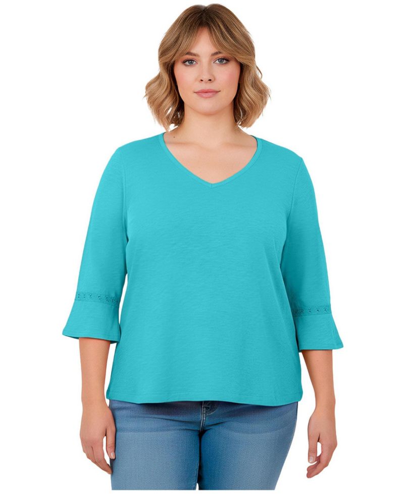 Plus Size Crochet Trim Ruffle Sleeve Women's Top