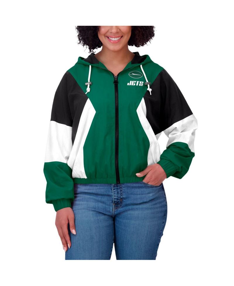 Women's Green New York Jets Color Block Full-Zip Windbreaker Jacket