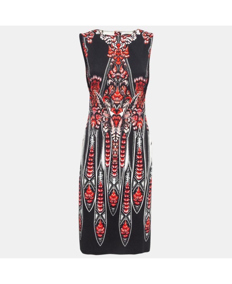 Women's Black/red Printed Stretch Crepe Short Dress