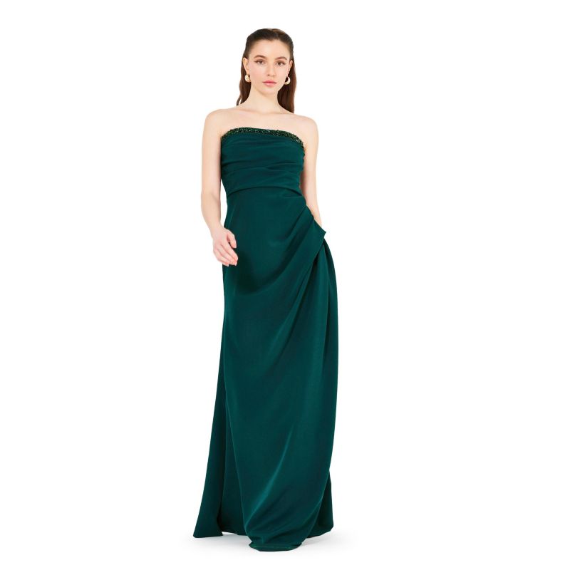 Women's Hand Embellished Strapless Pleated Gown