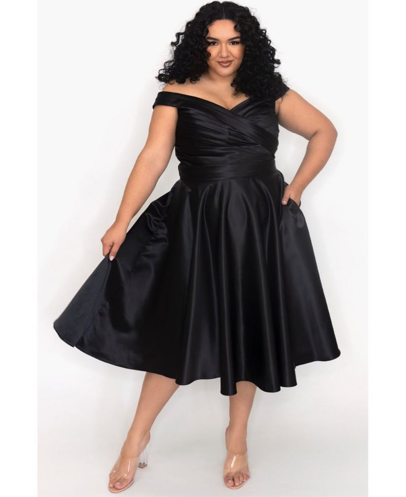 Women's Off-The-Shoulder Pleated Plus Size Party Dress