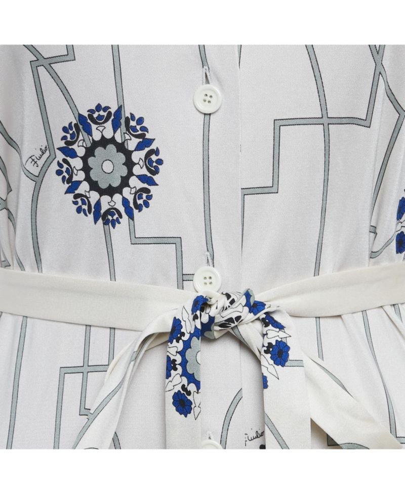 Women's Firenze White Printed Silk Short Dress
