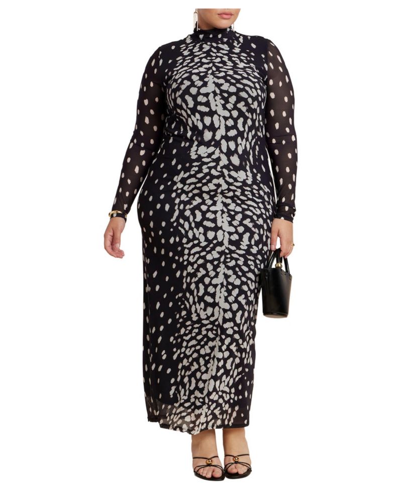 Plus Size Animal-Print Mock-Neck Maxi Dress