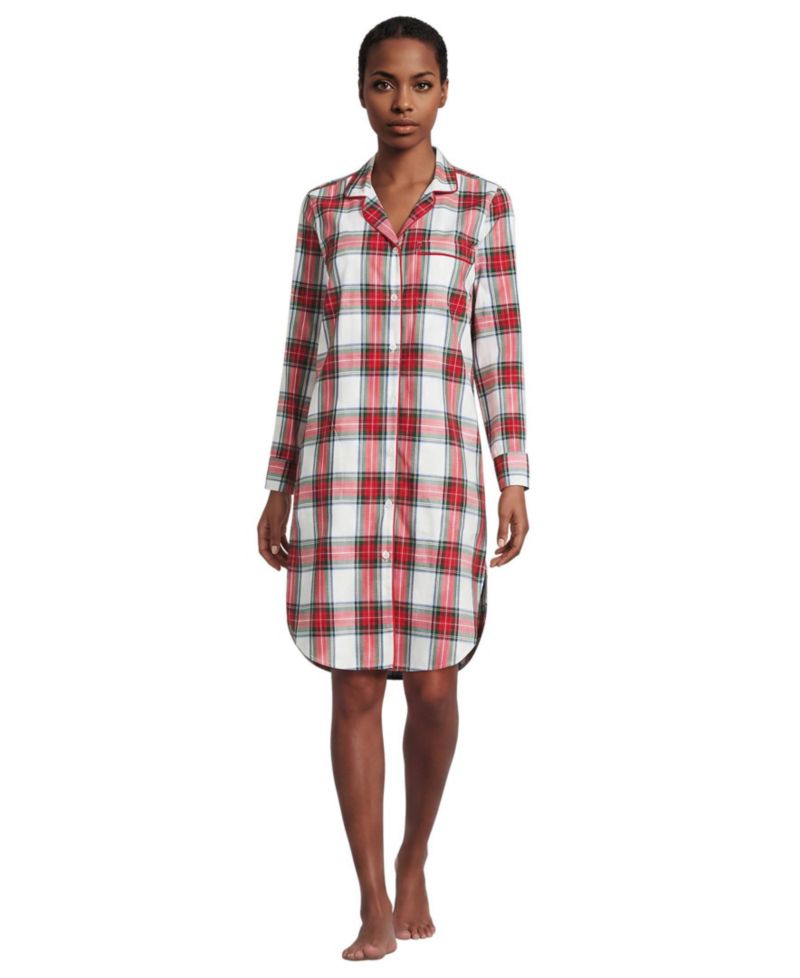 Plus Size Cotton Poplin Long Sleeve Sleepshirt Nightgown