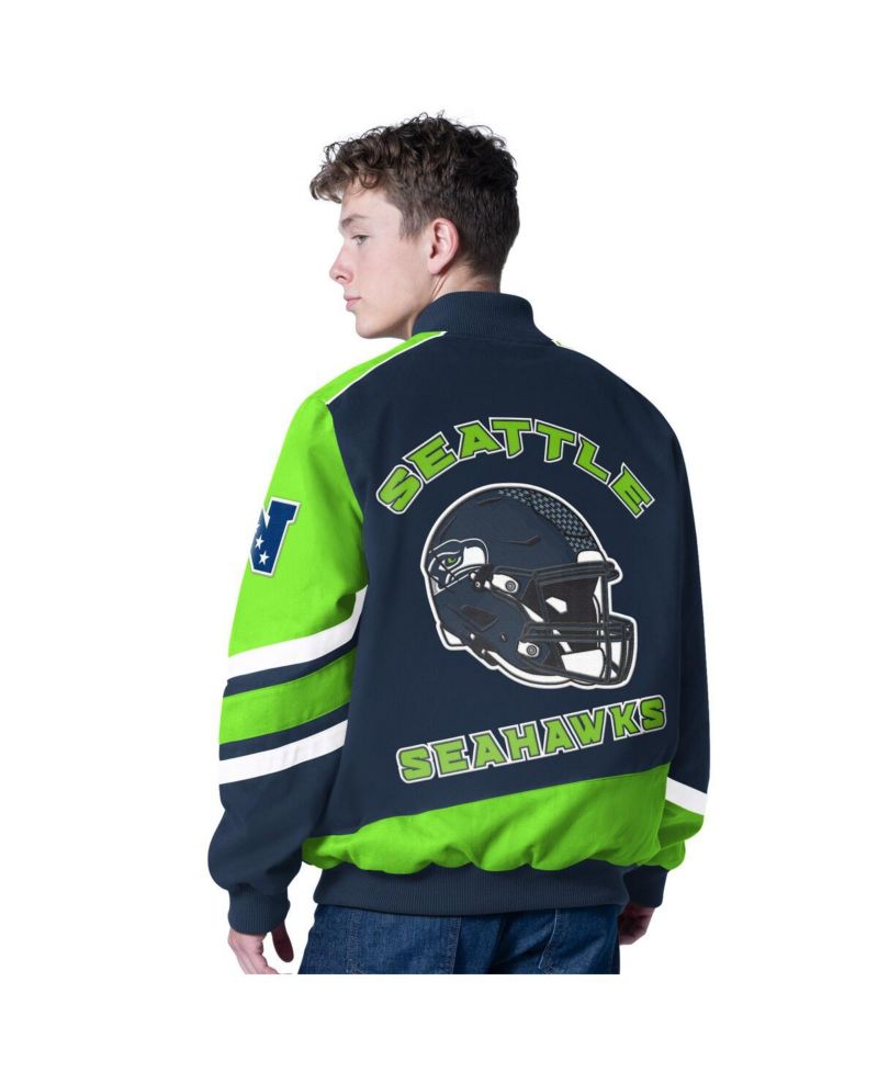 Men's College Navy Seattle Seahawks Prime Time Full-Zip Racing Jacket