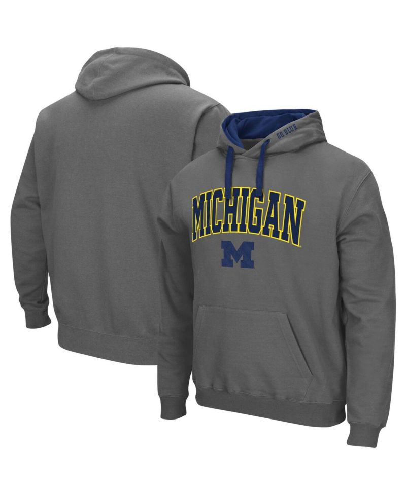 Men's Charcoal Michigan Wolverines Big and Tall Arch and Logo 2.0 Pullover Hoodie