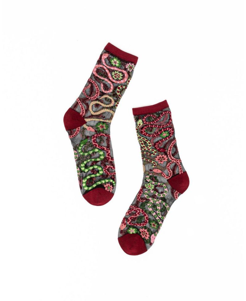 Women's Serpentine Floral Black Sheer Sock