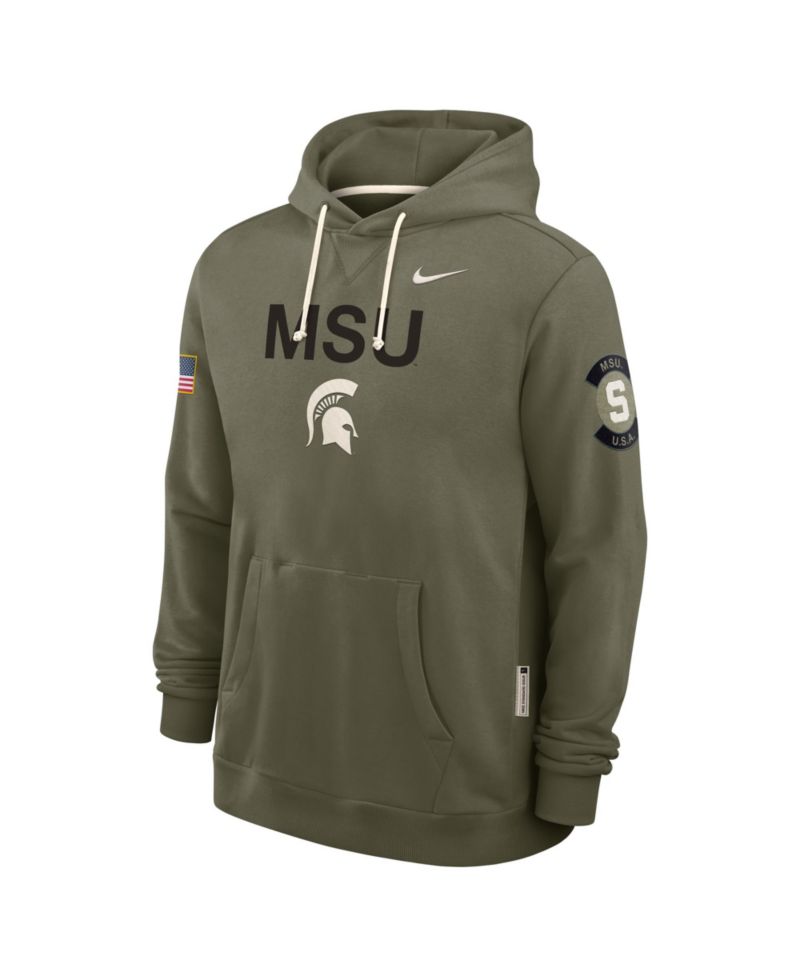 Men's Olive Michigan State Spartans 2025 Military Appreciation Performance Pullover Hoodie