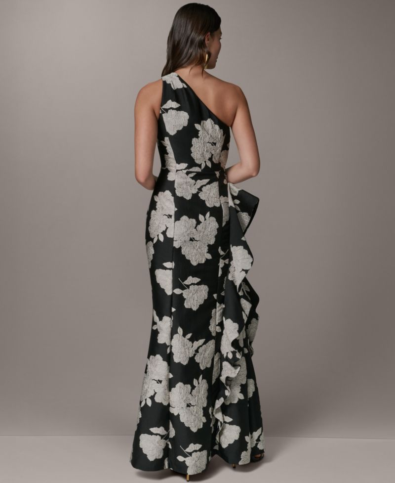 Women's Floral One-Shoulder Ruffle Evening Gown