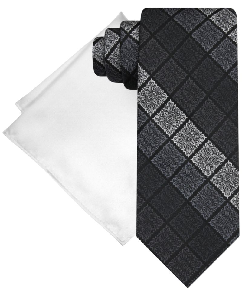 Men's Gradient Squares Tie & Solid Pocket Square Set