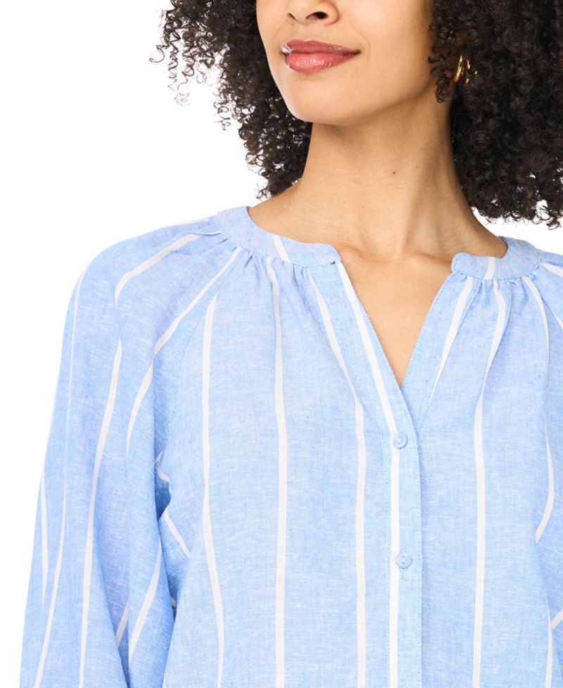 Women's V-Neck Raglan-Sleeve Button-Down Blouse