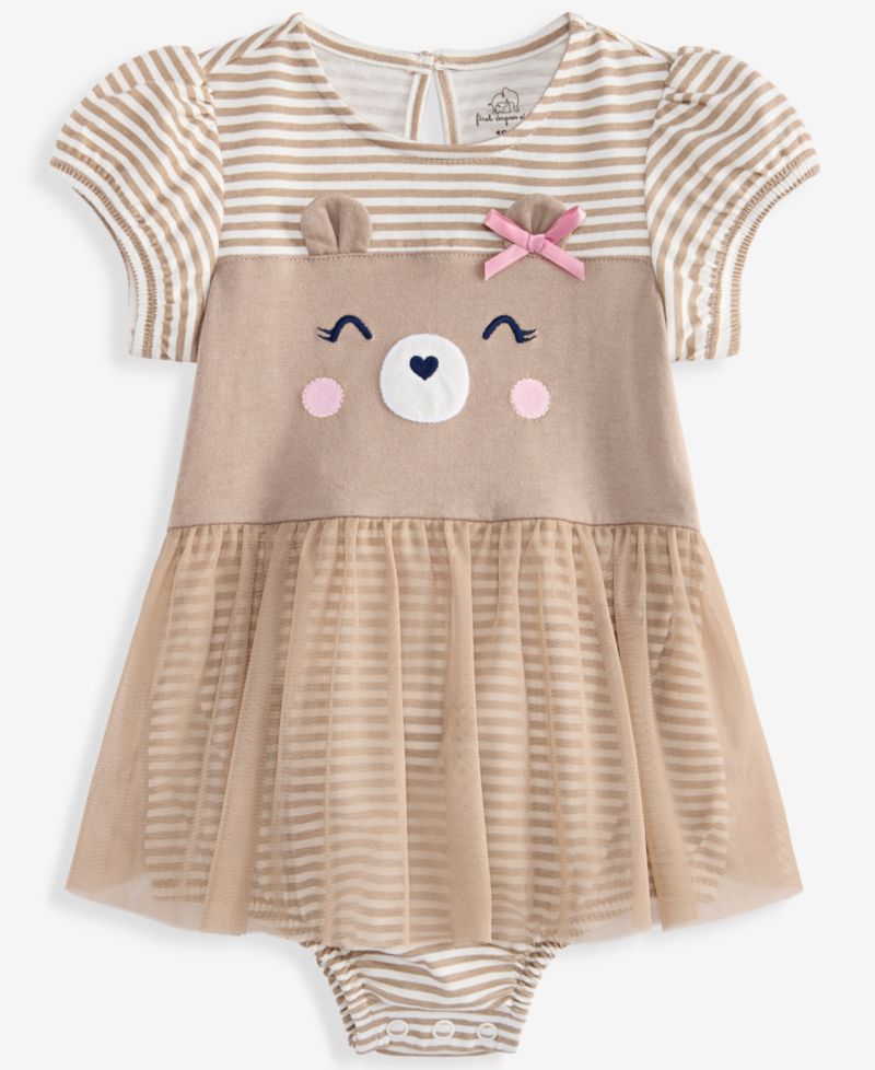 Baby Girls' 0M-24M Striped Bear Skirted Sunsuit
