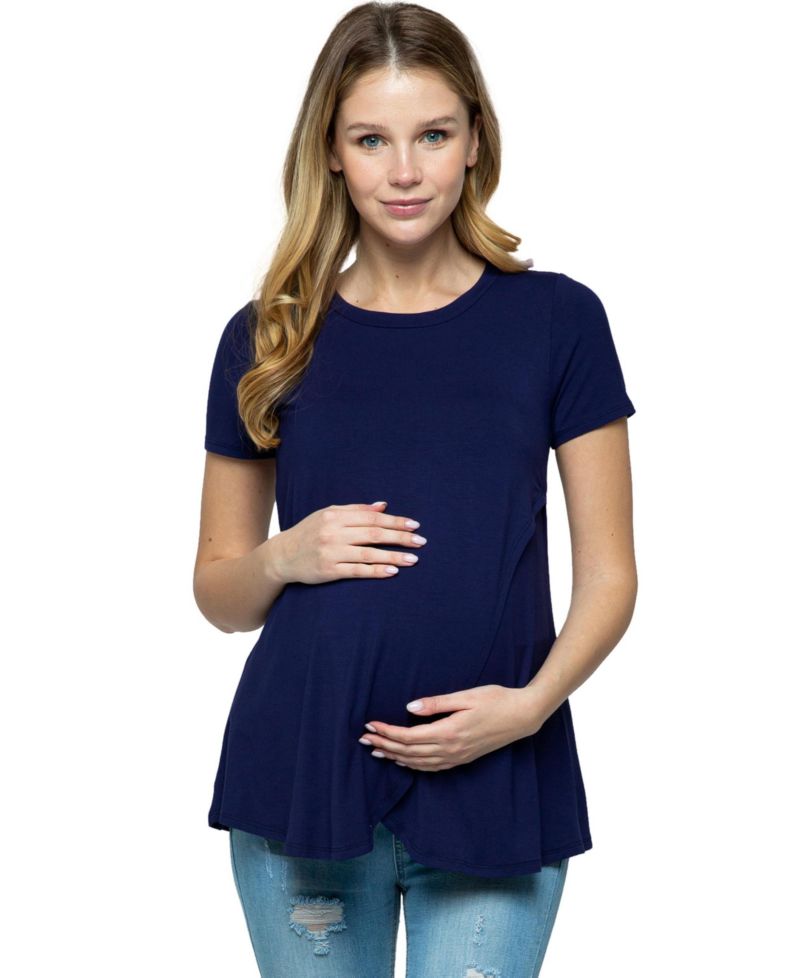 Maternity Short Sleeve Layered Wrap Nursing Top