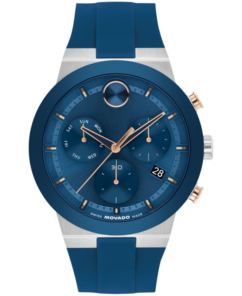 Men's Bold Fusion Swiss Chronograph Blue Silicone Watch, 44.50mm