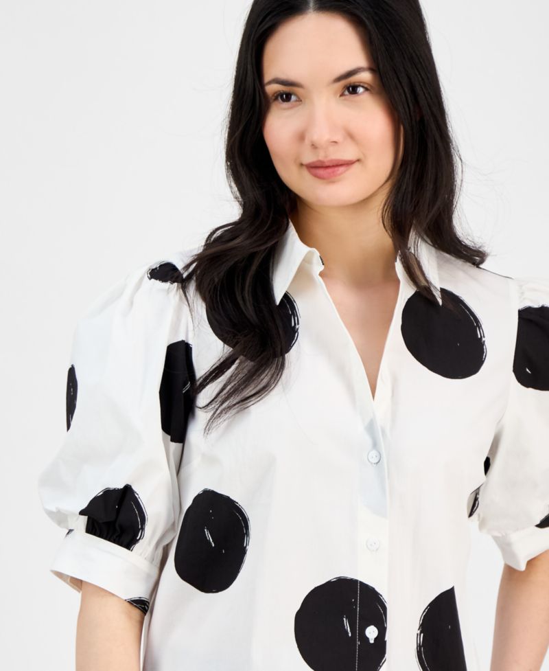 Women's Short-Blouson-Sleeve Button-Front Shirt