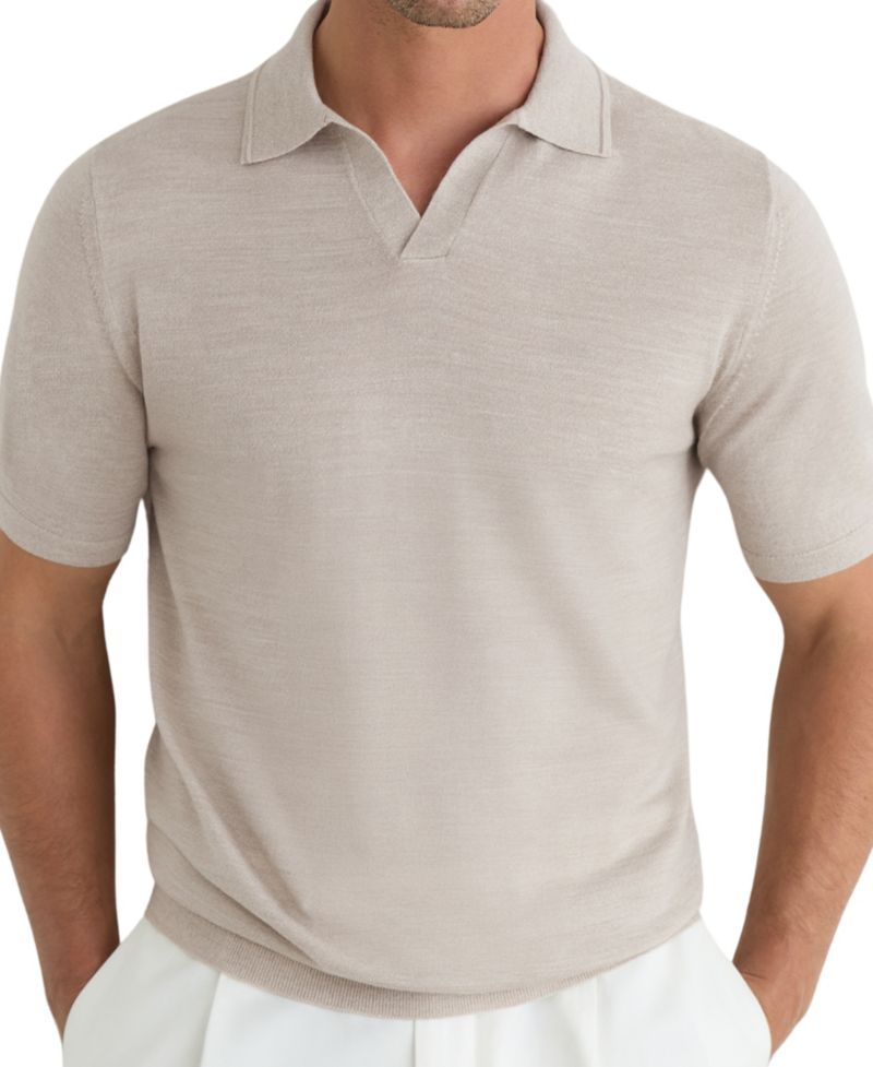 Men's Duchie Open Collar Merino Wool Polo Shirt