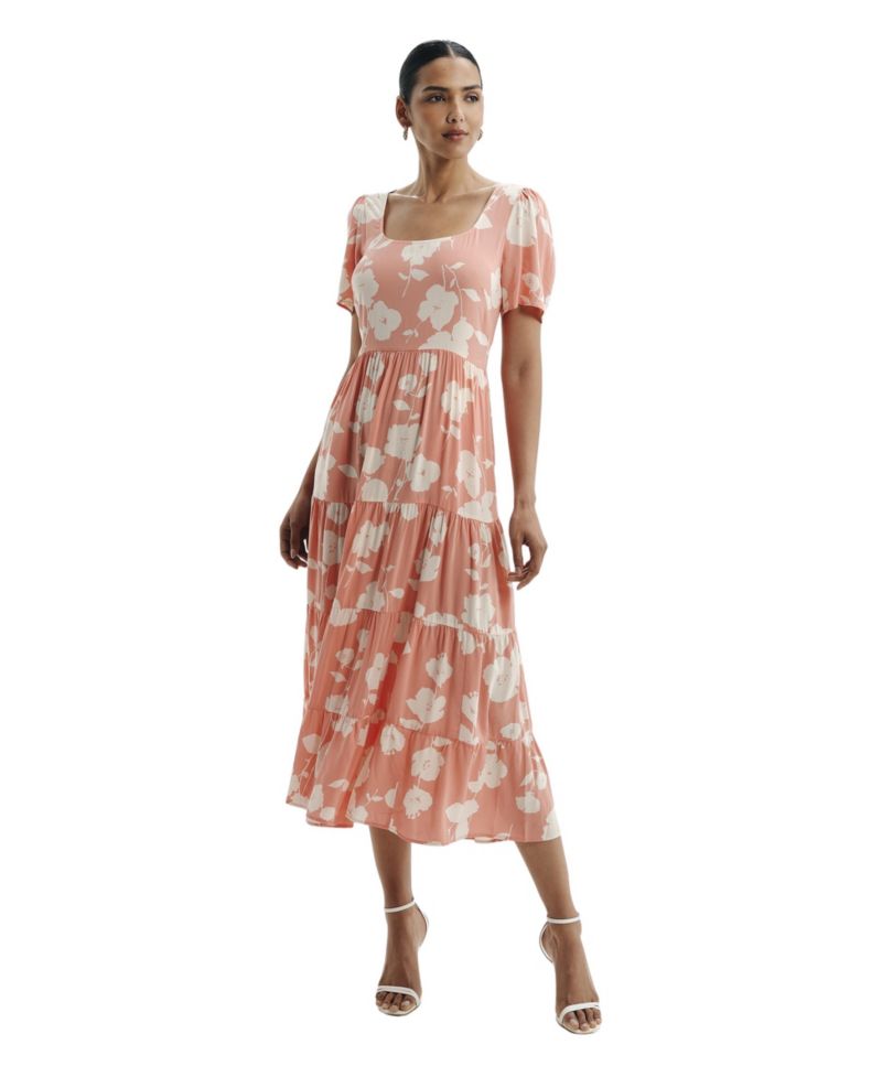 Women's Teresa Floral-Print Tiered Square-Neck Midi Dress