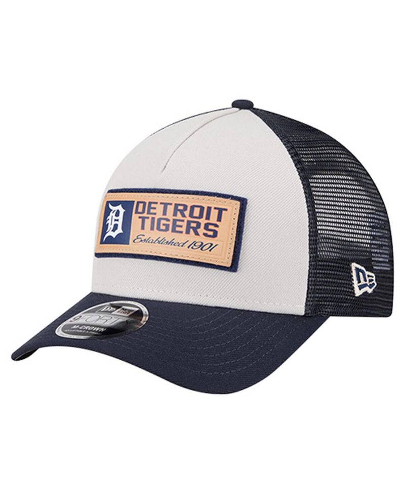 Men's Stone/Navy Detroit Tigers Text A-Frame Trucker 9FORTY Hat