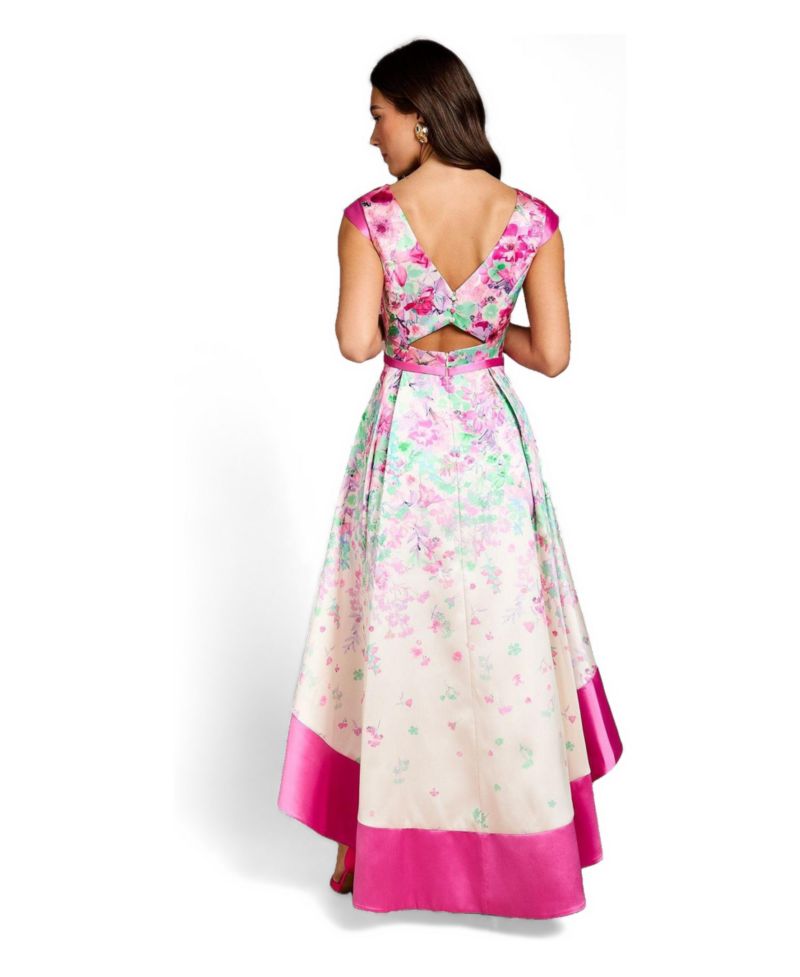 Women's Floral High-Low Boat Neck Midi Dress