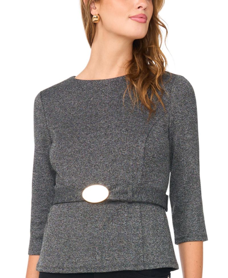 Women's Belted 3/4-Sleeve Crewneck Top
