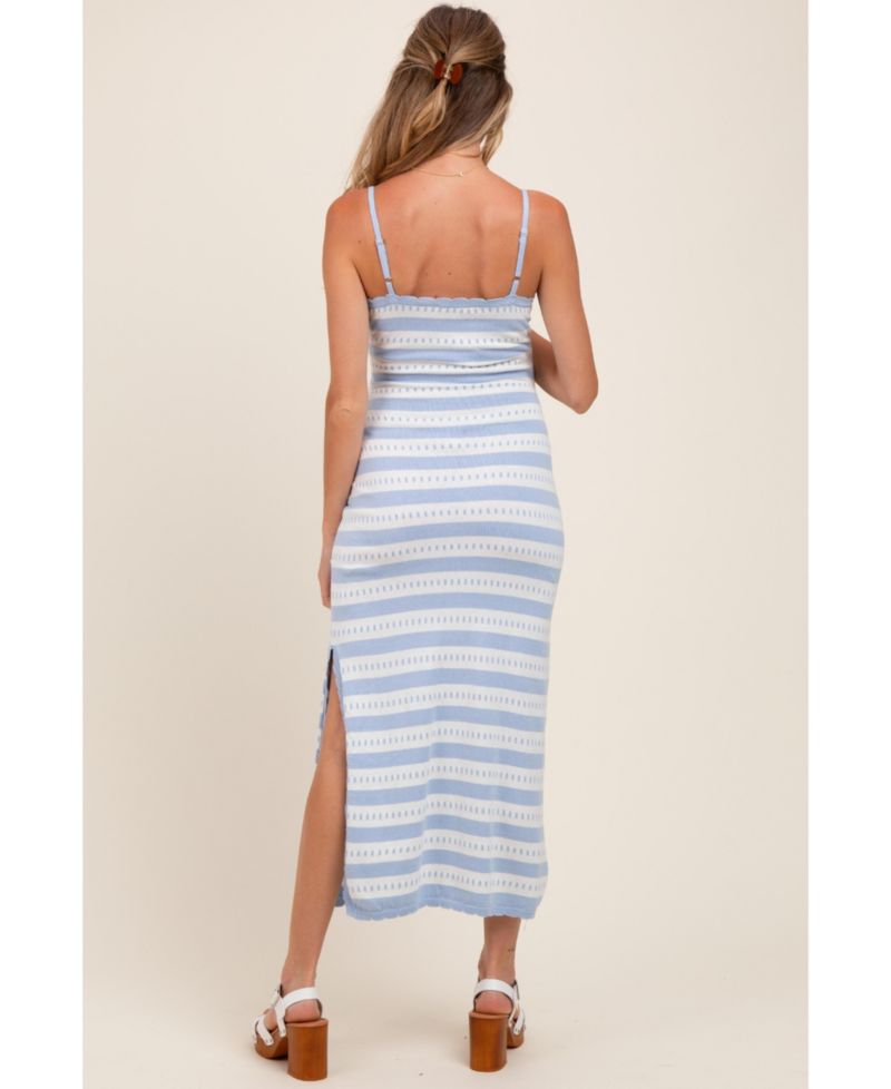 Women's Light Blue Patterned Sleeveless Maxi Dress