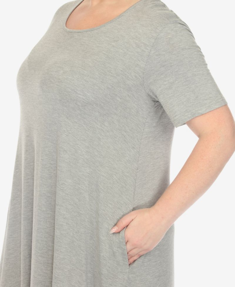 Plus Size Short Sleeve Pocket Swing Midi Dress