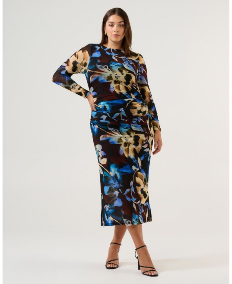 Women's Cleo Floral Mesh Ruched Bodycon Midi Dress