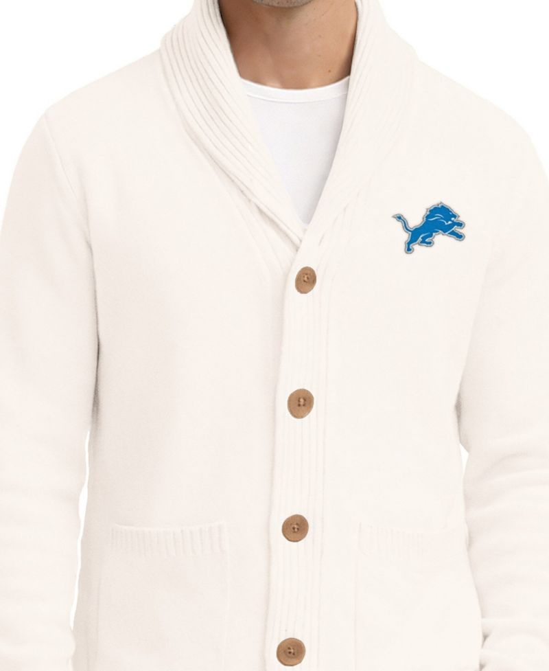 Men's Cream Detroit Lions Shawl Collar Heavy Knit Cardigan Sweater