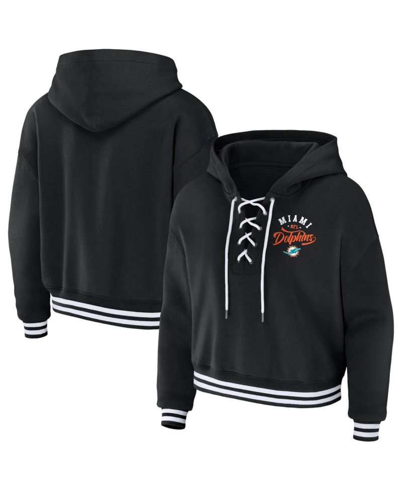 Women's Black Miami Dolphins Lace-Up Pullover Hoodie