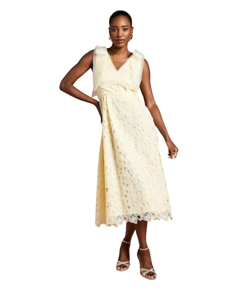 Women's Shoulder Organza Lace Midi Dress